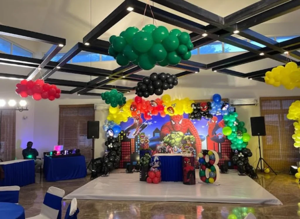 a room with a stage and balloons-balloon decor wala-img